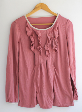 YT109日式长袖孕妇T恤  侧开喂奶T恤哺乳衣W420