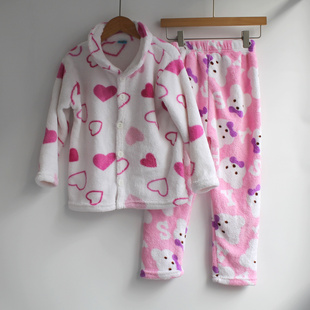 清仓 秋冬法兰绒保暖女童家居睡衣套装家居服套装120码W111