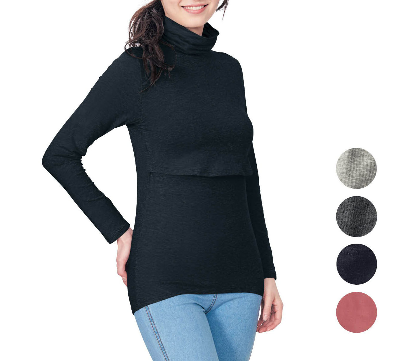 出口日本千家棉混高领保暖哺乳T恤产妇哺乳长袖哺乳打底衣D395