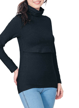 出口日本千家棉混高领保暖哺乳T恤产妇哺乳长袖哺乳打底衣D395