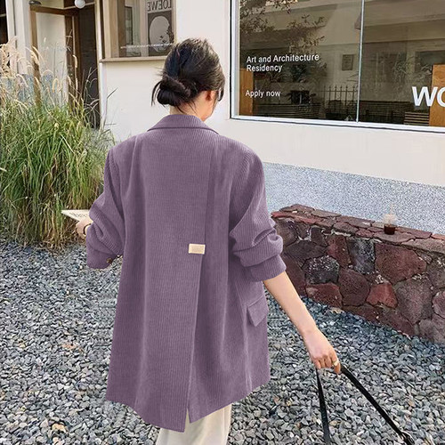 后背开叉灯芯绒西装外套女2026秋新款小个子气质名媛宽松休闲西服