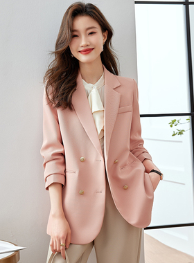 粉色小西装外套女春秋2026新款高级感气质小个子休闲女士西服上衣