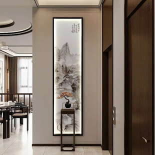 山水丝绢发光屏风玄关卧室办公室酒店会所餐厅隔断玄关画