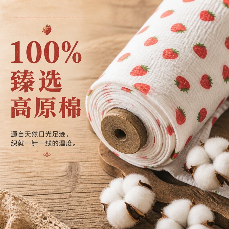 婴儿口水巾布料纯棉双层纱皱布母婴级A类宝宝睡衣家居DIY手工面料