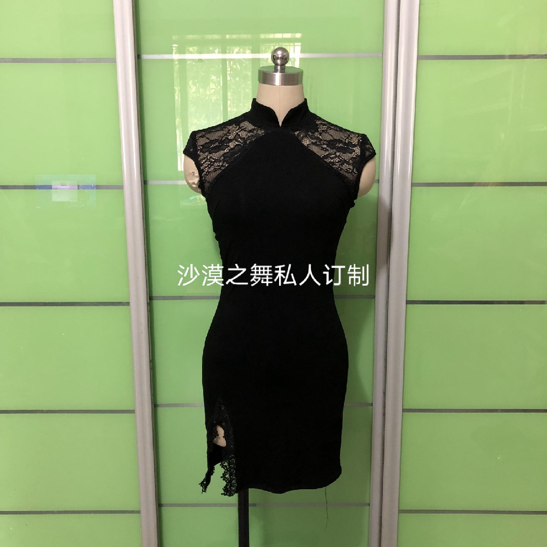 沙漠之舞旗袍领黑肚皮舞拉丁舞