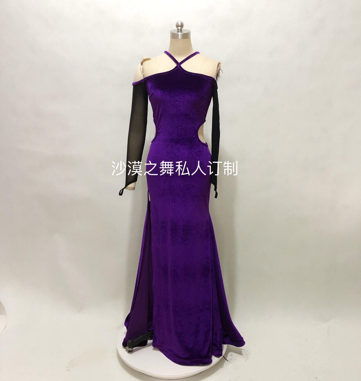 肚皮舞练功服私人连身裙连衣裙练习服舞蹈服沙漠之舞定制紫色露肩