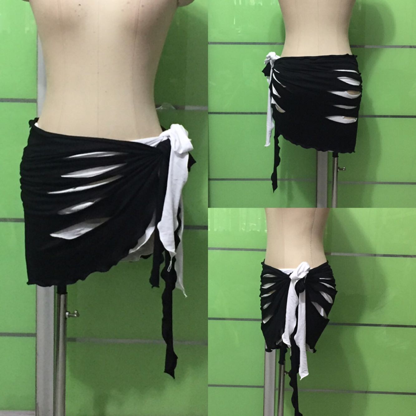 肚皮舞臀巾 莫代尔 剪口 破洞腰链 多色 定制款 黑 白 百搭