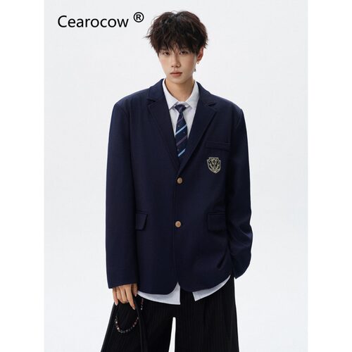 日系dk西装制服外套潮牌学院风徽章刺绣垫肩西服高级感少年感外套