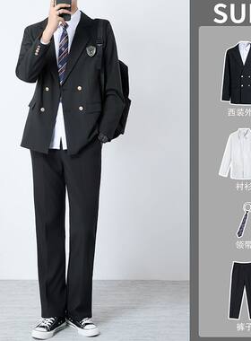 木村叔dk日系绀色双排扣西服男士学院风高中学生制服套装西装外套