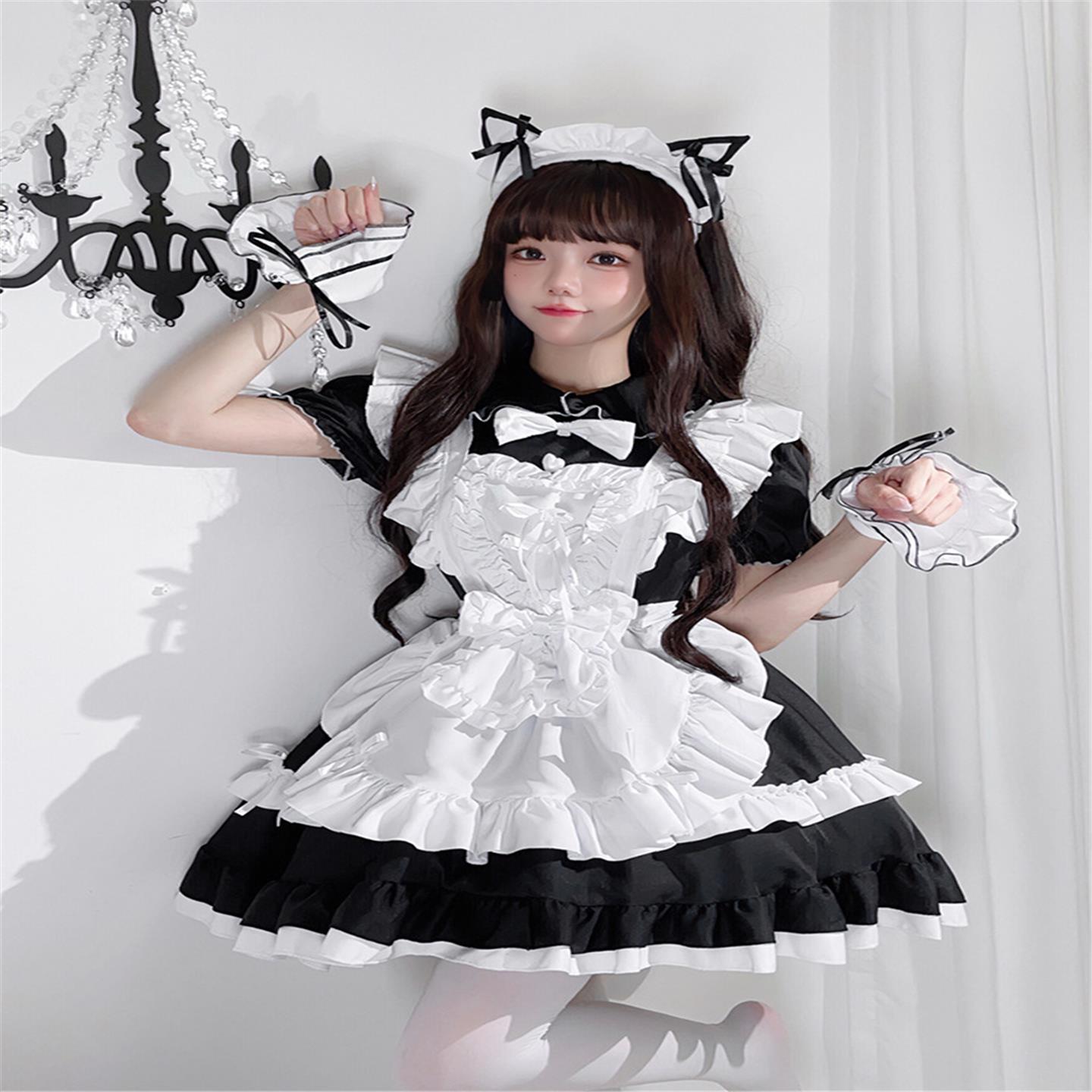 暗黑哥特风黑白色女仆装萝莉lolita动漫cosplay宫廷cos软妹连衣裙