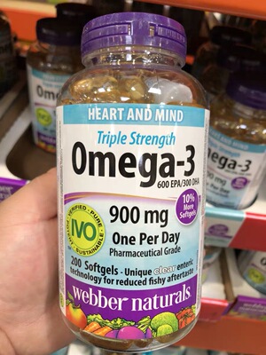 28年2月加拿大伟博鱼油Webber Omega-3高浓度浓缩深海鱼油200粒。
