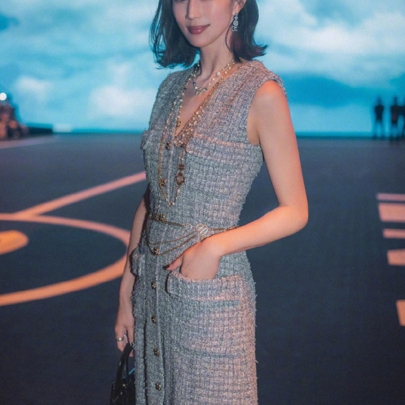 轻薄小香风粗花呢连衣裙春夏气质高级感名媛无袖灰色马甲背心裙