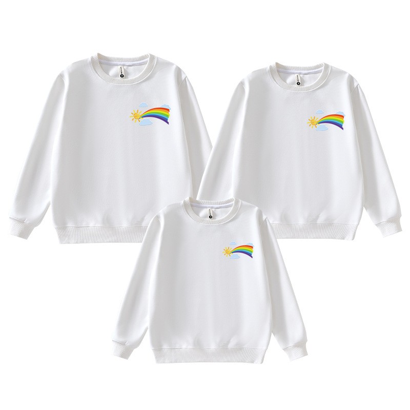 亲子装一家三口秋冬长袖卫衣母女彩虹亲子运动会幼儿园活动服班服