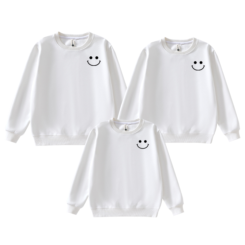 秋冬圆领纯棉亲子装卫衣新款笑脸一家三四口母子母女全家福拍照装