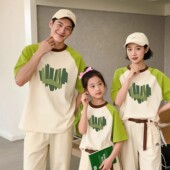 爱心撞色插肩短袖 休闲装 T恤亲子装 一家三口家庭装 潮 2026新款 韩版