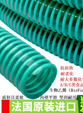 进口内径浅绿色透明外径带乳白色螺旋生物乙烯水性食品级软管热卖