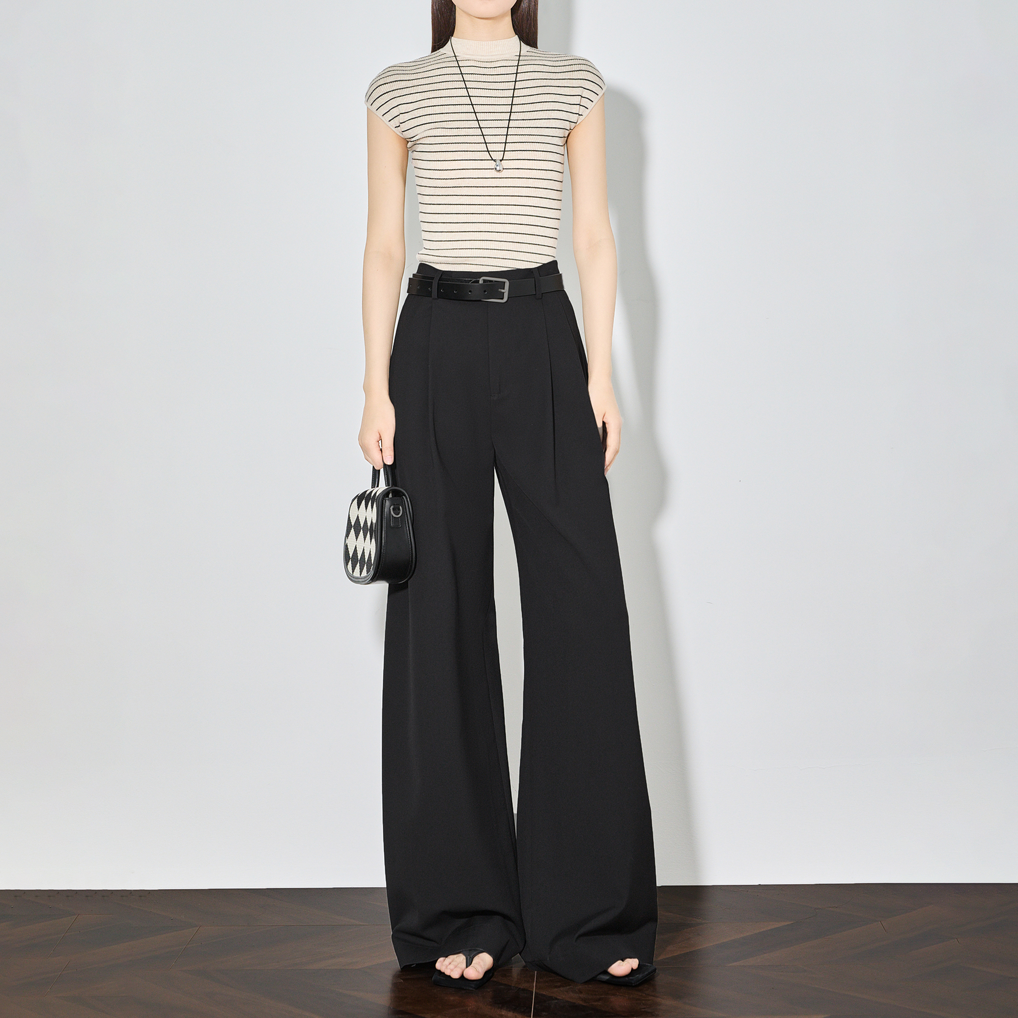 垂感直筒黑色西装裤显瘦长裤