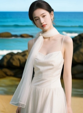 上海故事白色真丝纱巾女夏海边拍照丝巾薄款防晒披肩百搭装饰领巾