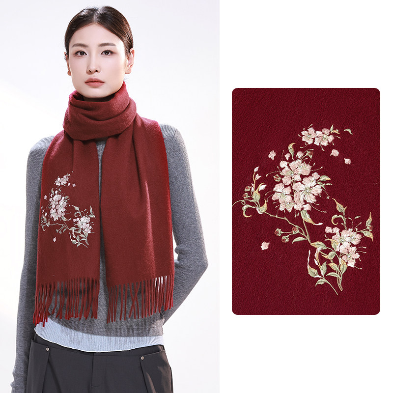 羊毛红色围巾女2025新款冬季送妈妈中老年奶奶本命年礼物