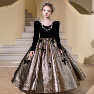 女童晚礼服高端轻奢小众主持人女孩公主裙儿童钢琴演奏演出服冬季
