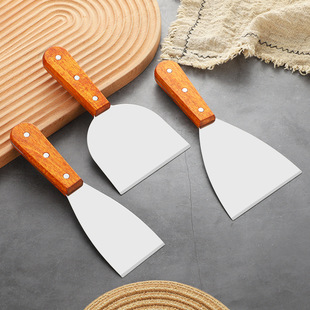 木柄不锈钢开刃斜口披萨铲刀牛排烹饪煎饼铲铁板烧烤冷面平口铲子
