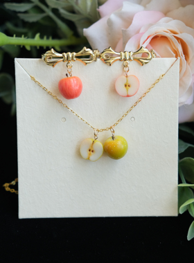 Quinta手作 红富士红苹果青苹果925银项链个性百搭苹果吊坠礼物