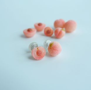 Quinta手作不對稱砂糖水蜜桃子銀耳釘原創水果無痛耳夾2021新款