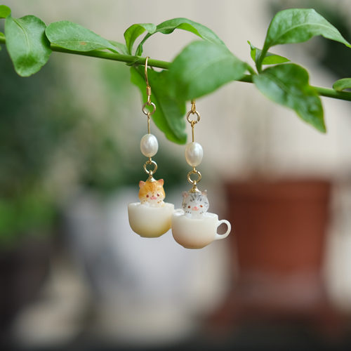 甜美可爱手作小猫咪造型耳环