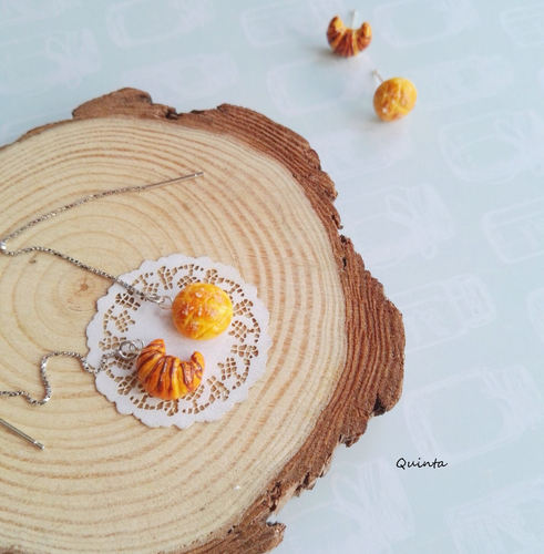 quinta原创手作牛角包食物银耳钉