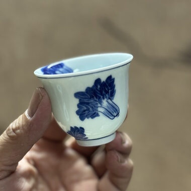 55cc白菜主人杯百财高温原矿彩釉下彩青花品茗杯若深珍藏功夫茶杯
