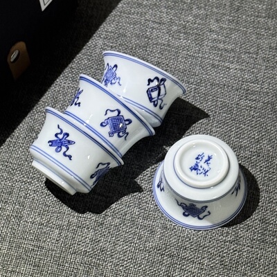 马蹄杯45cc若深珍藏潮州枫溪窑潮汕功夫茶早期纯手绘青花瓷茶杯