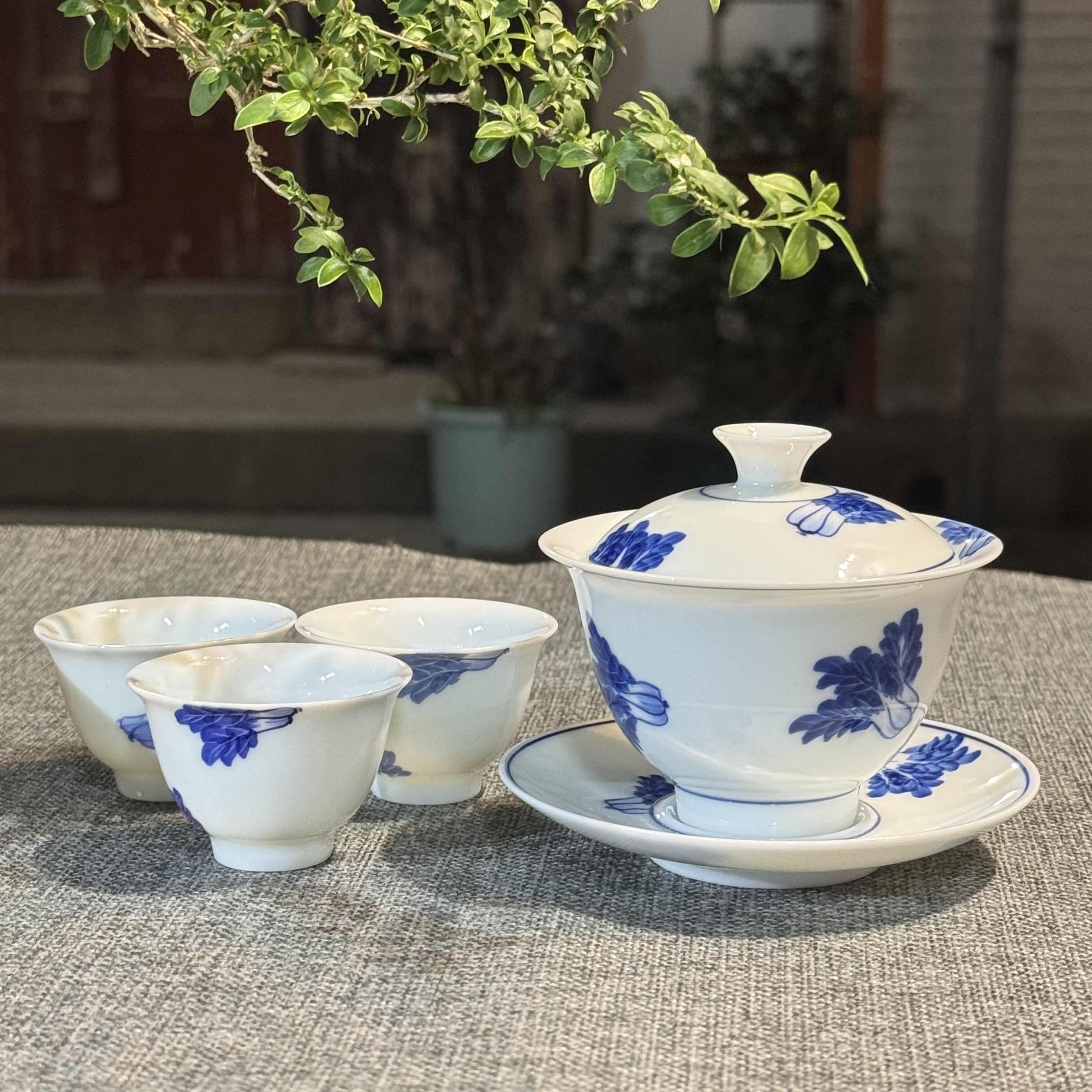 白菜百财杯高温原矿彩釉下彩青花品茗杯若深珍藏潮州功夫茶套装