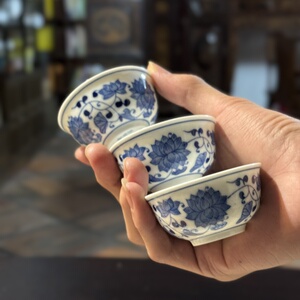 90年代山林居定制手工填色潮州品茗杯青花杯潮汕功夫茶青花杯茶杯
