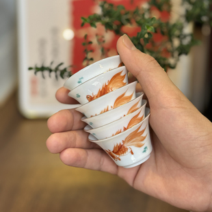 25cc单丛杯枫溪窑潮州窑纯手绘金鱼铃铛杯功夫茶杯老瓷茶杯潮汕杯
