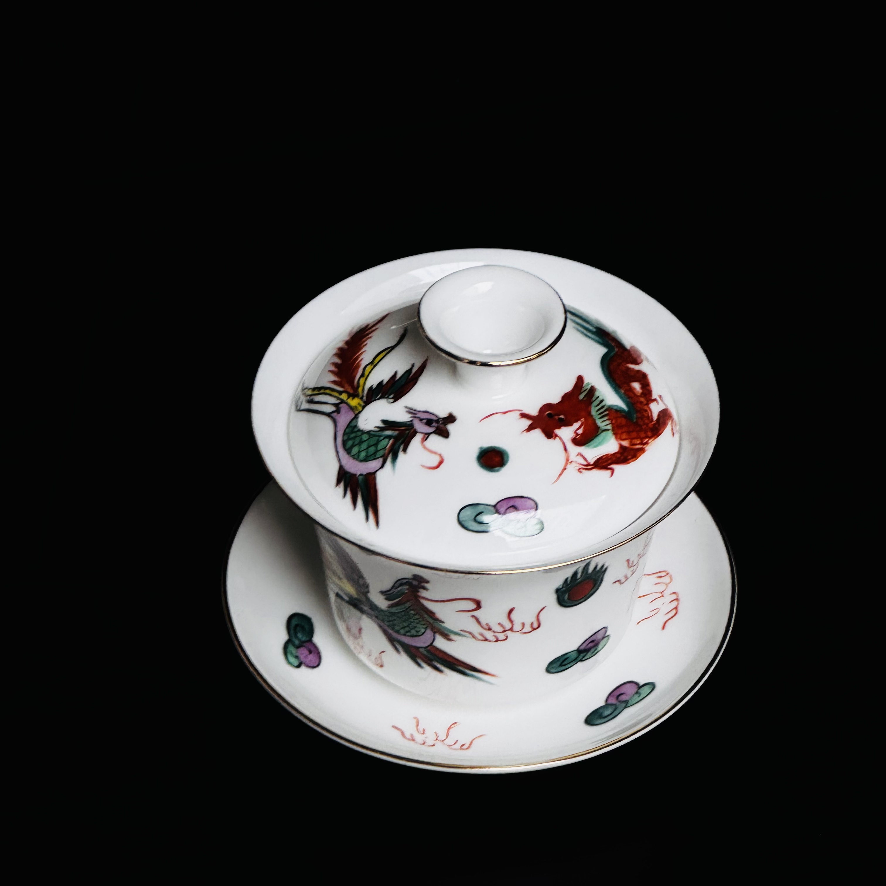 龍鳳呈祥20世纪末香港97年潮汕功夫茶回归纪念版枫溪窑盖碗蛋壳杯