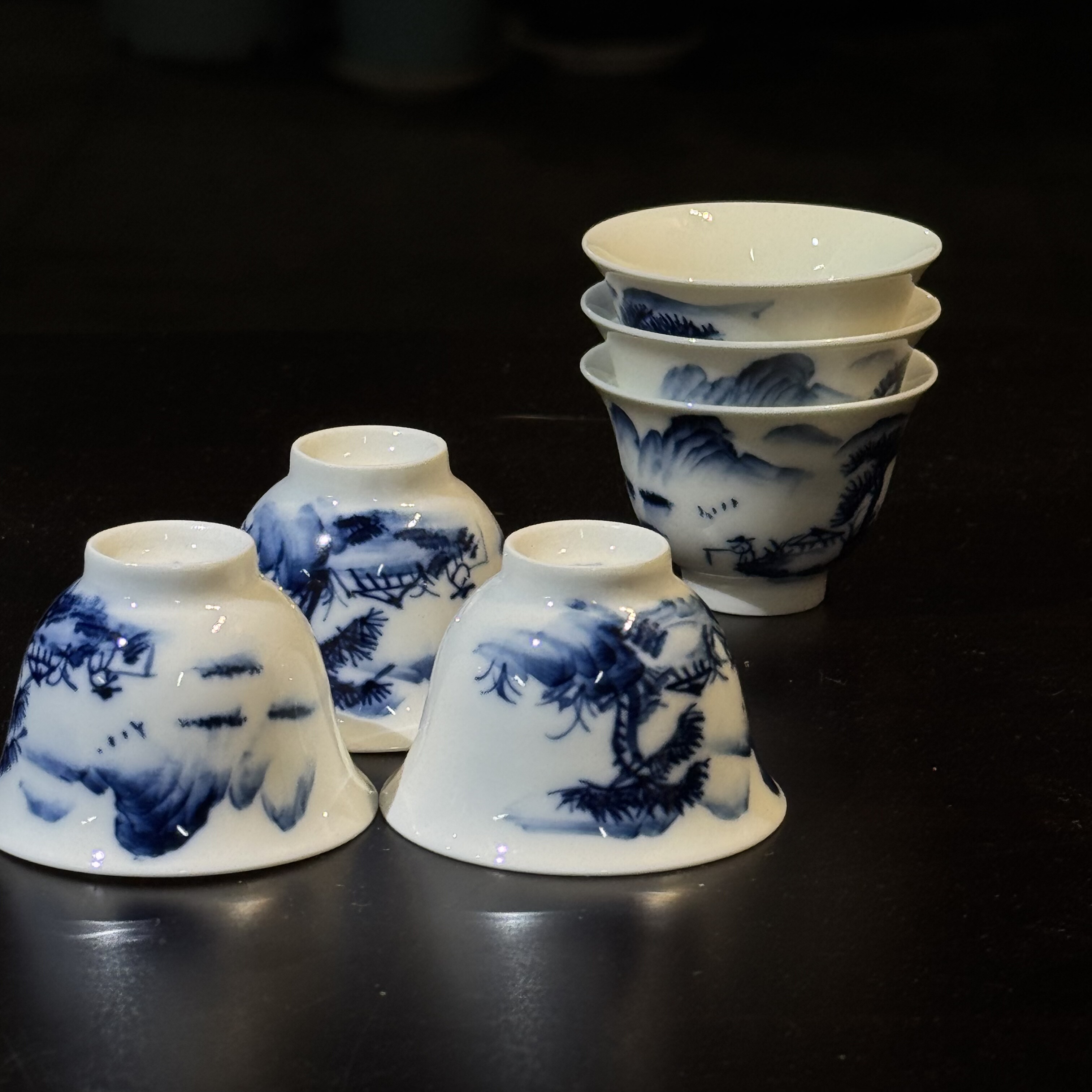 国画风功夫茶杯若深珍藏松风高温釉下彩纯手绘青花杯若深瓯铃铛杯