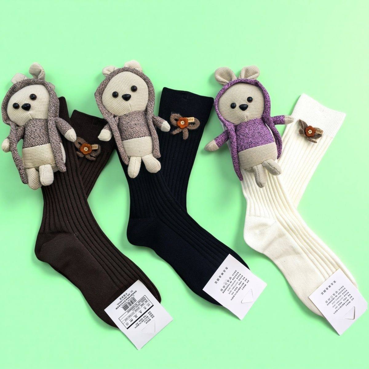 小熊蝴蝶结立体袜子卡通玩偶可爱女袜小腿ins袜中筒潮牌堆堆日系,女士内衣/男士内衣/家居服,中筒袜,淘宝优惠券,粉丝福利购,淘宝优惠卷