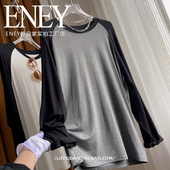 t恤宽松大码 垂 软糯莫代尔插肩拼色长袖 胖mm遮肉显瘦中长防晒衣