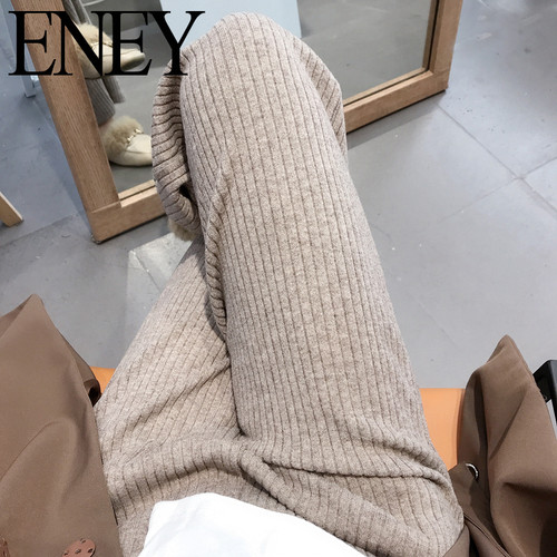 高腰ENEY简约春秋坑条长裤