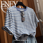 圆领T恤打底衫 舒适竹棉 宽松海魂条纹舒适柔软透气棉质条纹短袖