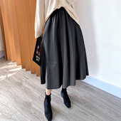 品质牛货 设计师PU伞裙 软糯哑光皮质蓬蓬裙高腰半松紧A字中长款