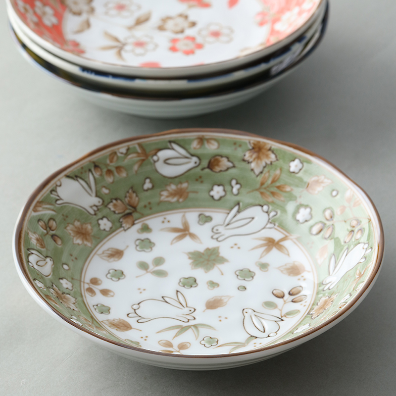 美浓烧日本进口陶瓷釉下彩深盘盘子菜盘汤盘日式家用唐草