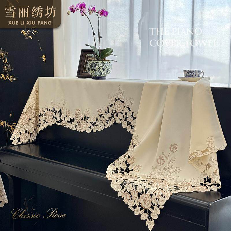 钢琴罩套钢琴巾布艺刺绣欧式美式中式防尘盖巾盖布全罩式经典玫瑰