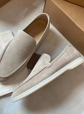 优品高级感LP乐福鞋一脚蹬平底圆头真皮男鞋英伦风休闲懒人豆豆鞋