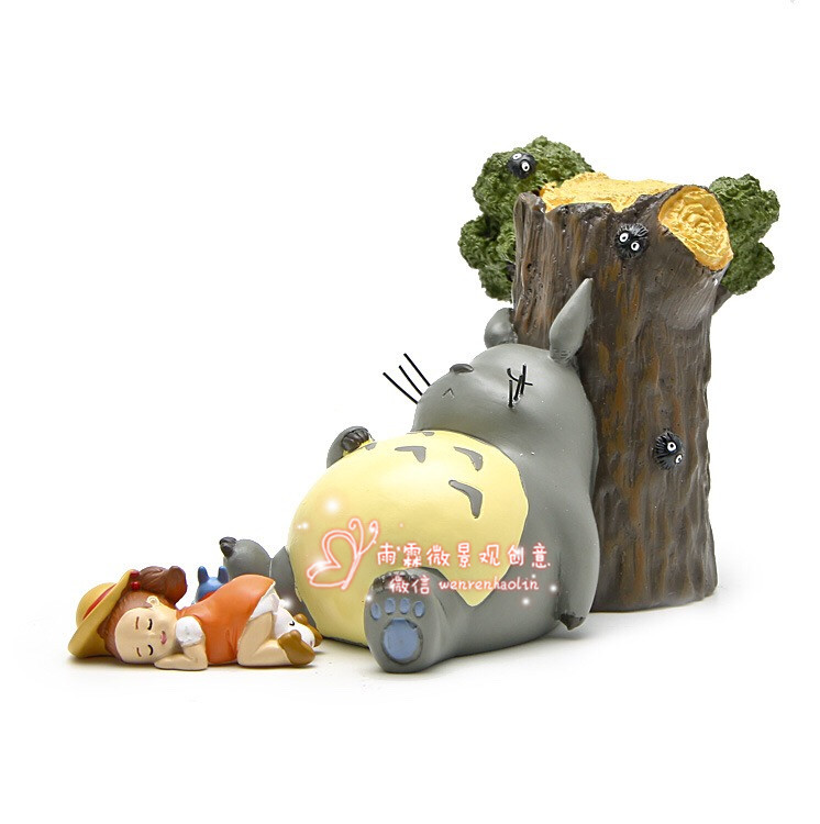 龙猫躺睡树杈树桩小梅睡觉叽喳蓝龙猫安静绿植创意玩偶摆件