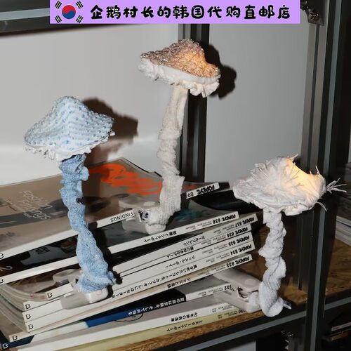 韩国直邮代购手工编织蘑菇造型氛围灯哺乳灯小夜灯桌面夹子装饰灯