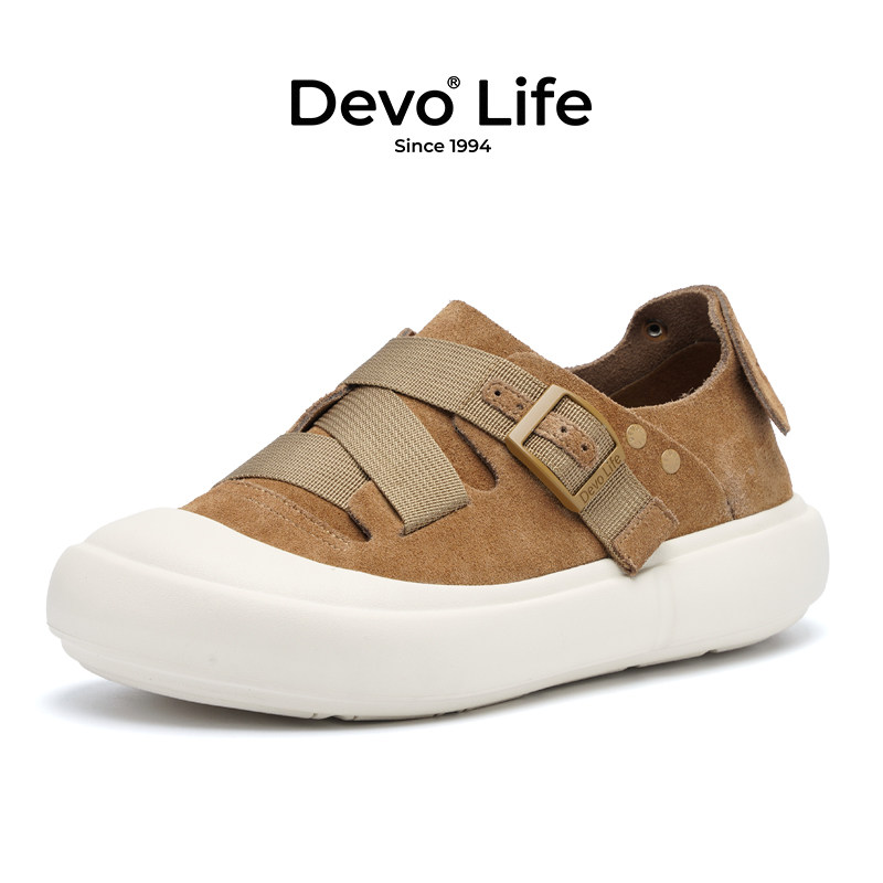 Devo/的沃全包博肯鞋女软木鞋包跟增高厚底时尚休闲平底单鞋24126
