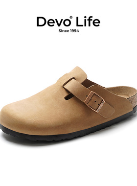 Devo/的沃软木拖鞋女休闲包头半包半拖套脚时尚复古日系文艺3624
