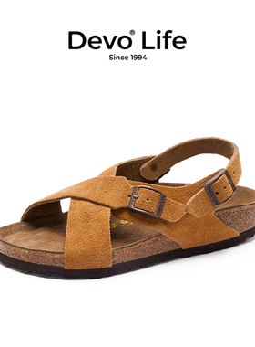 DevoLife软木凉鞋女时尚休闲罗马复古日系平底防滑夏季凉拖56111