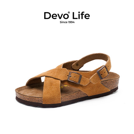 DevoLife软木凉鞋女时尚休闲罗马复古日系平底防滑夏季凉拖56111
